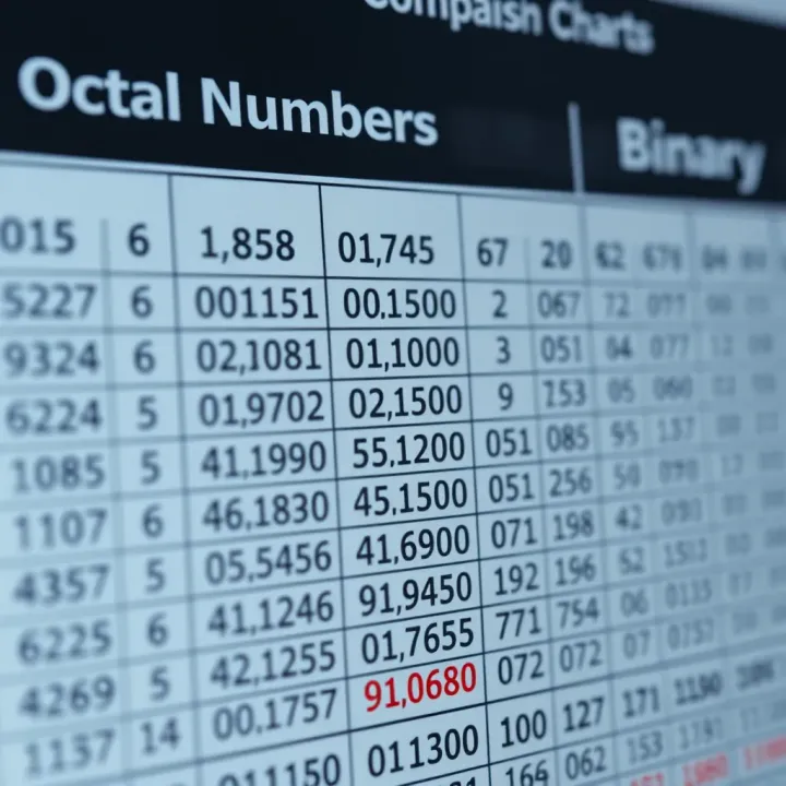 Comparison Chart of Octal and Binary Values Example chart showcasing octal numbers alongside their binary equivalents