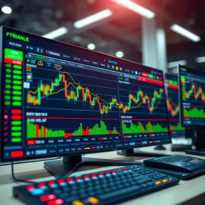 Digital interface displaying stock charts and trading indicators for virtual investment practice